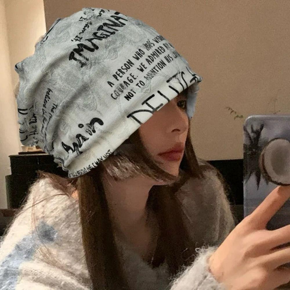Loose Style Letter Print Beanie Thin Bonnet Hip Hop Beanies Fashion Pullover Hat Casual Headwear