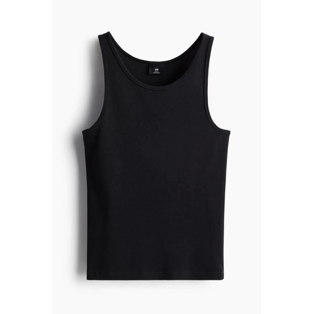 

Топ без рукавов в рубчик HM Slim Fit, черный