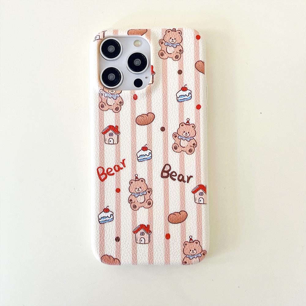 

Милый медвежонок Мягкий чехол Подходит для iPhone16 Кожаный узор Чехол для мобильного телефона Apple 15 Защитный чехол 14 13 Полный чехол Apple 16