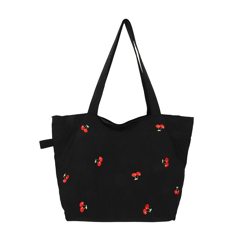 

Embroidered Canvas Bag Large Capacity Tote Bag Women Commuter Shoulder Bag чёрный