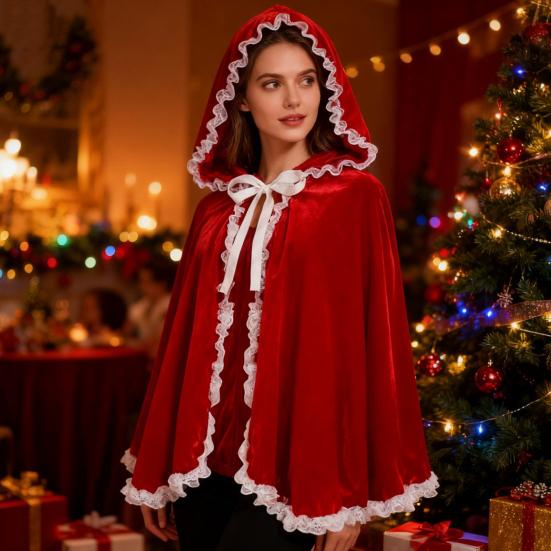 Fairy Hooded Cloak Renaissance Medieval Cosplay Costume Adults Velvet Wizard Witch Cape for Halloween Christmas Cosplay Party