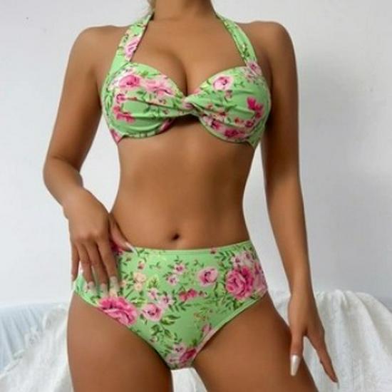

Cross-Border Women s Printed Sexy Backless Bikini Swimsuit - Two-Piece Set Small