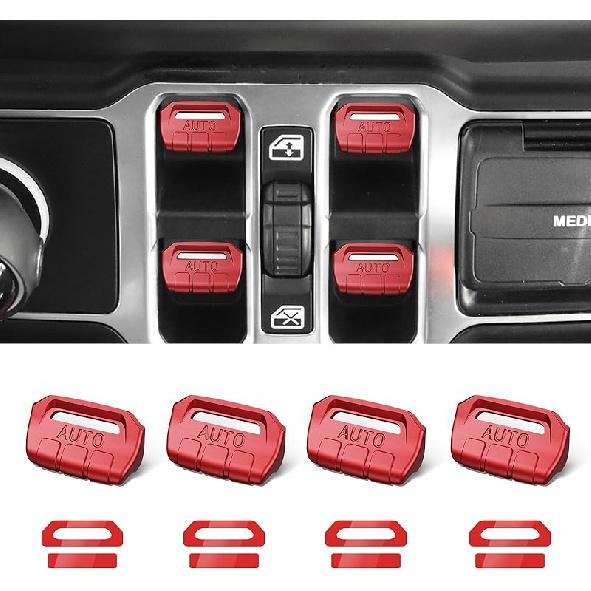 4PCS Upgraded Window Switch Button Cover Compatible with Jeep Wrangler JL JLU 2018-2025 and Gladiator JT     2024 2025 Wrangler 4xe Interior