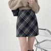 Plus Size Woolen Plaid High Waist A-Line Midi Skirt for Fall/Spring