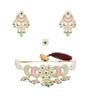 Pink Green Stones Beads Multistrand Kundan Choker Necklace Earring & Ring Set For Women