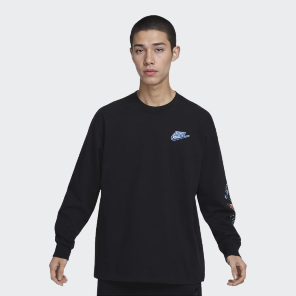 Nike Alphabet Logo Print Crew Neck Long Sleeve T-Shirt Men Tops Black FD9896-010