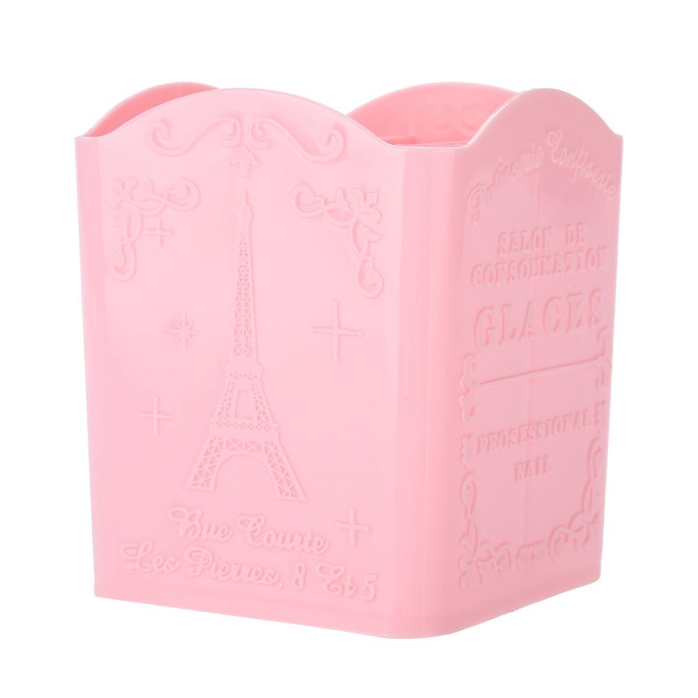 Storage Box Stationery Cosmetic & Manicure Tools Container with Tower Pattern Pink