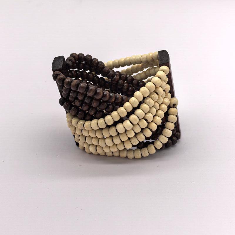 Bohemian mixed color popular elastic wood bead hand woven bracelet retro style women's bracelet