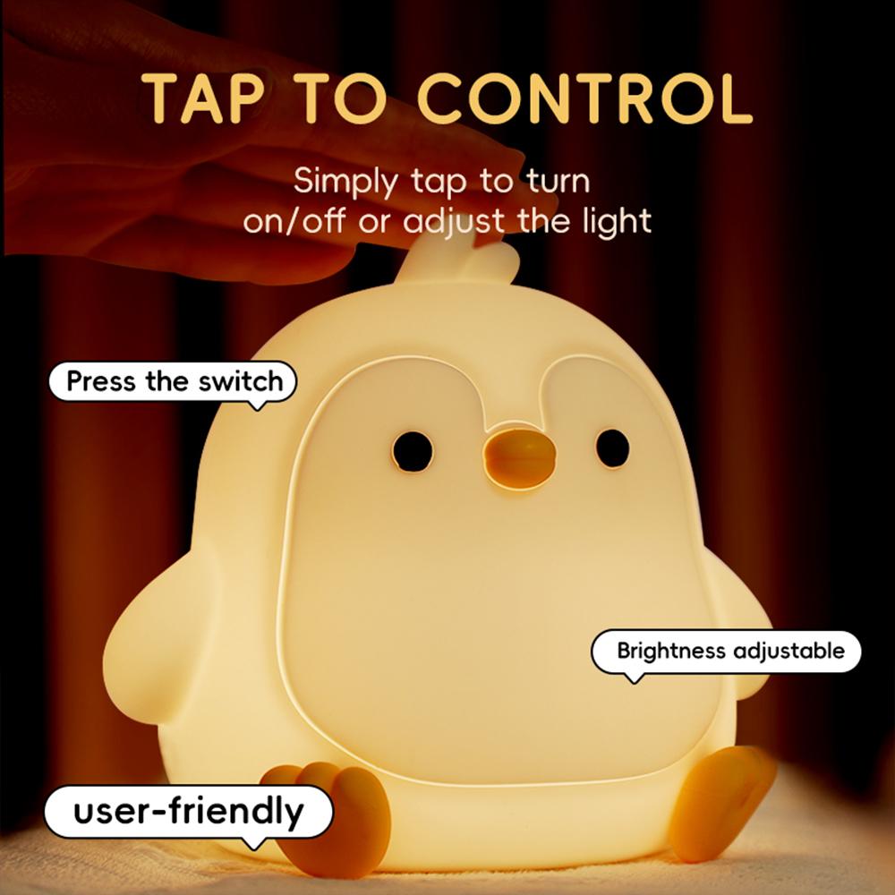 D2 Cute RGB 7 Colors Silicone Penguin Night Light Rechargeable Sleeping Nursery Nightlights Touch Sensor For Beside Table Lamp