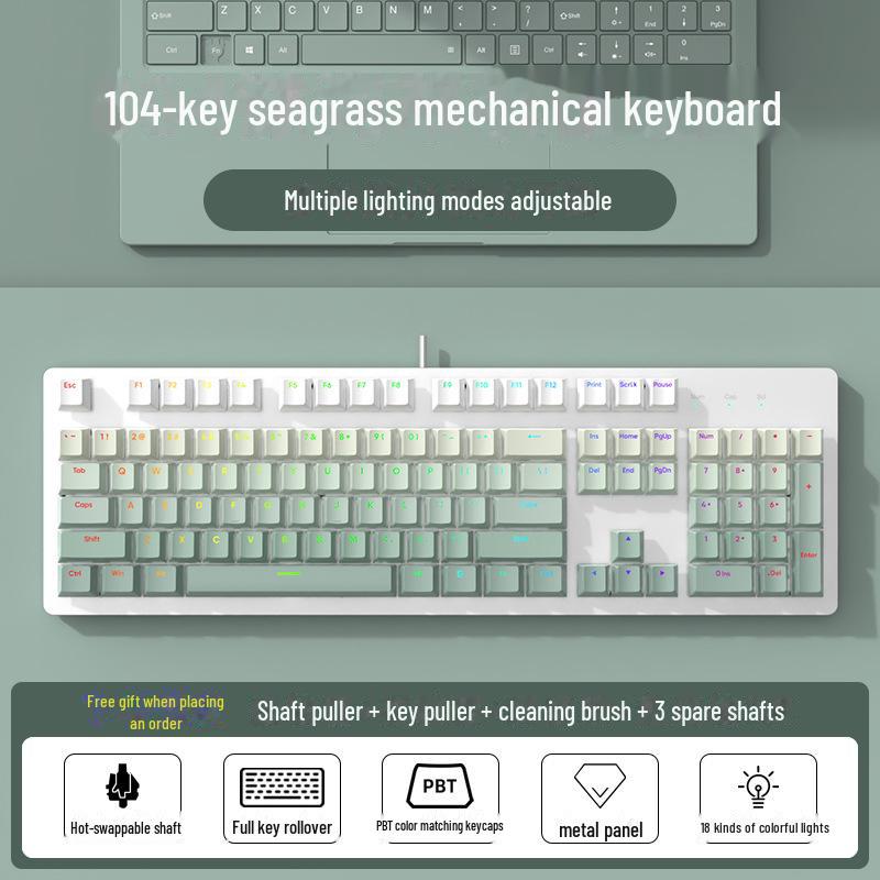 104-Key Wired Gaming Mechanical Keyboard, Blue/Black/Tea/Red/Silent Switches, Mahjong Sound, Hot-Swappable, Customizable