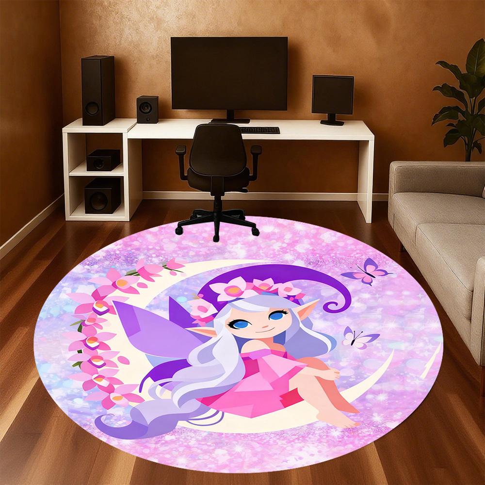 1PC Fairy Moon Round Chair Mat Area Rug - Non-Slip, Floor Mat for Office, Bedroom, and Indoor Decor -Gift D1127179