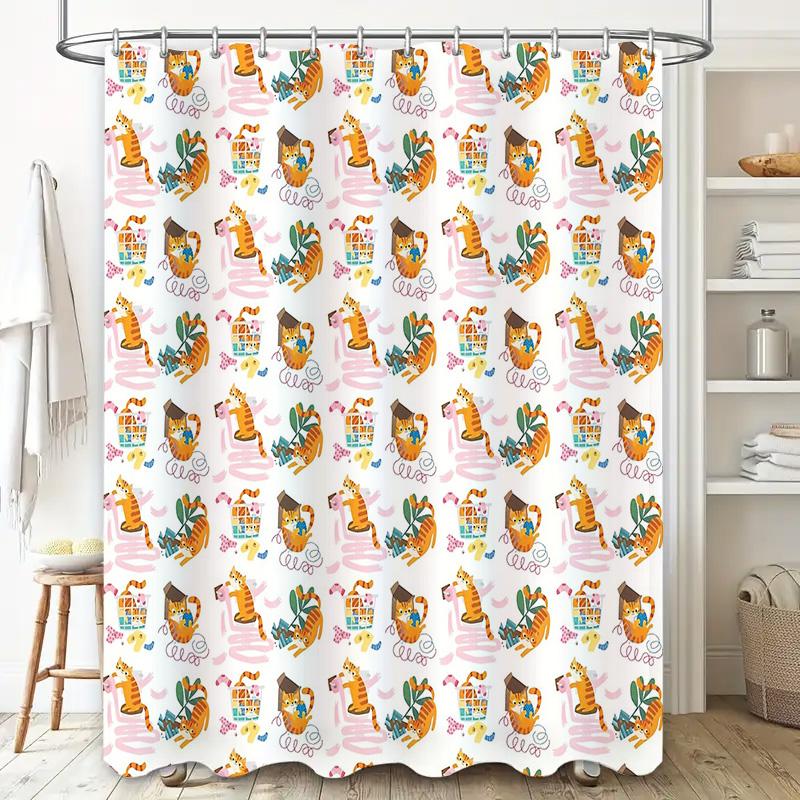 Cute Tiger Bathroom Decor Shower Curtain Animal Jungle Wildlife Pattern Washable Fabric Home Decor Modern Style