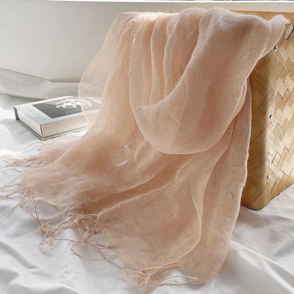 Summer Sunscreen Linen Scarf Women'S Solid Tassel Shawl Art Forest Japanese And Korean Linen
