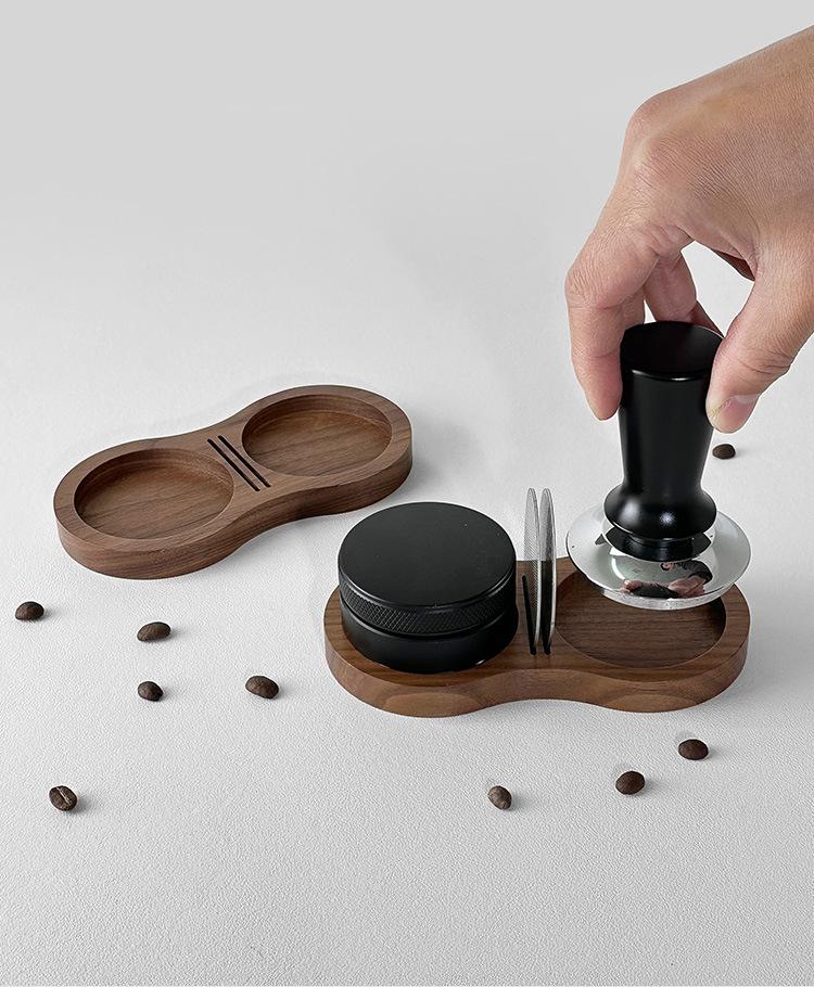Walnut Wood Coffee Tool Organizer: Tamper Holder, Mat, Dosing Funnel, Water Distributor, Screen Storage Board