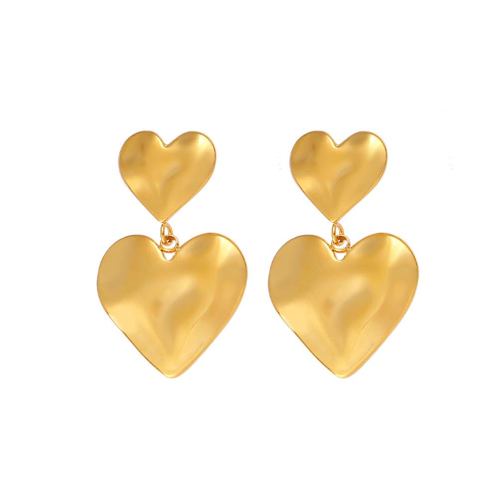 Retro Geometric Flower Heart Dangle Earrings - Stainless Steel Studs in Simple Style for Women.