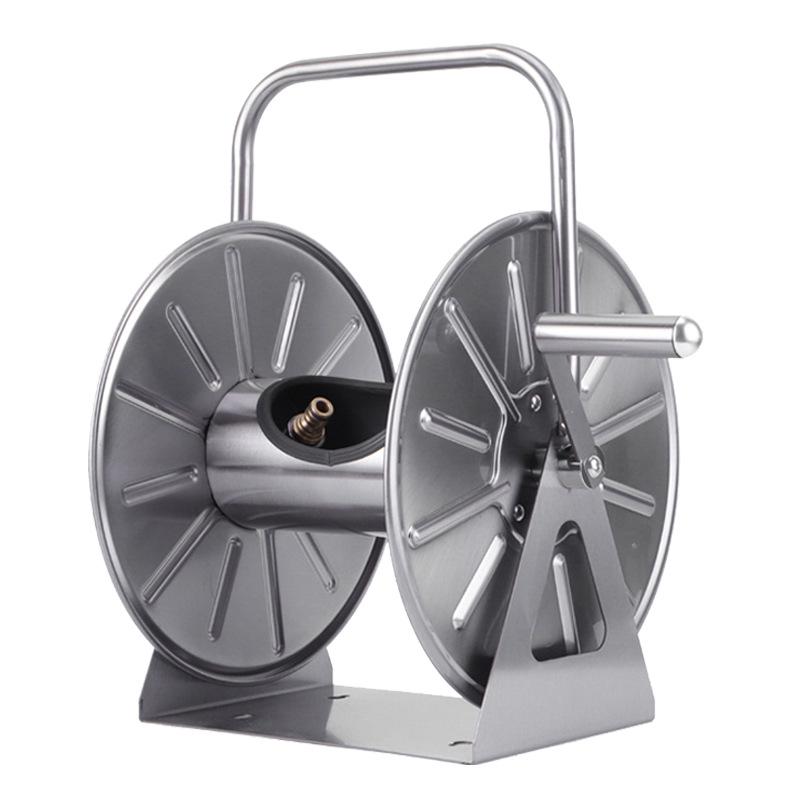 

Stainless Steel Wall-Mounted Hose Reel Cart: Handheld Garden Watering Storage Rack for Balcony or Household Use