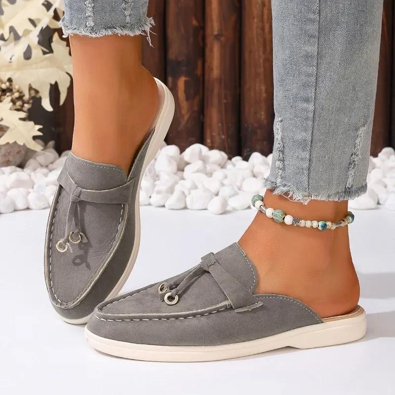 

Мода 2024 года, горячая распродажа женской обуви с открытой пяткой, женские тапочки, осенние туфли с закрытым носком, однотонные, повседневные, на плоской подошве, большого размера, для офиса, женская обувь 40 серый