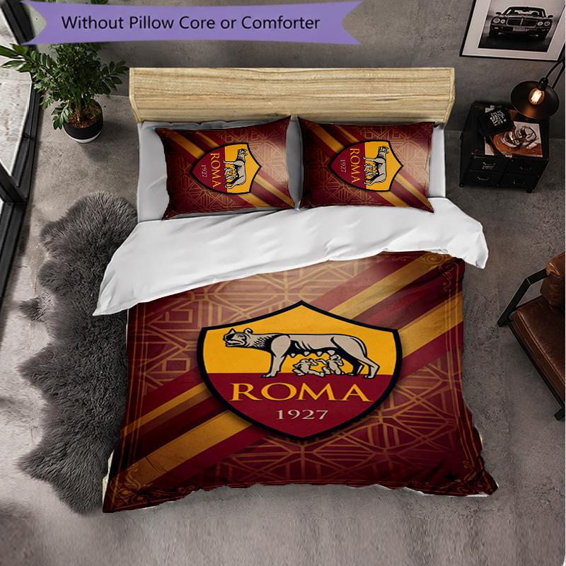 Biancheria da Letto a Tema AS Roma Set 3 Pezzi Copripiumino Biancheria da Letto Decorativa per Stanza Adolescenti Decorazione Casa