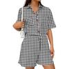 Damenmode V-Ausschnitt Jumpsuit Karomuster Lässig Kurzarm Top Jumpsuit