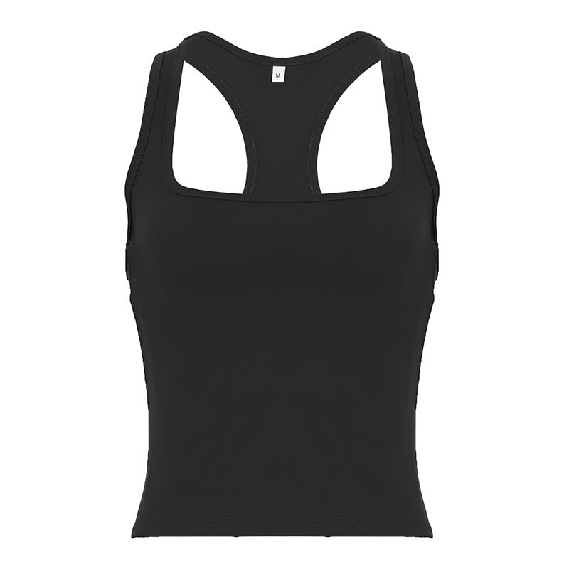 European and American Women's Clothing American Style Minimalist Square Collar I-Shaped Sports Vest Female Street Ins Easiest for Match Workout Top