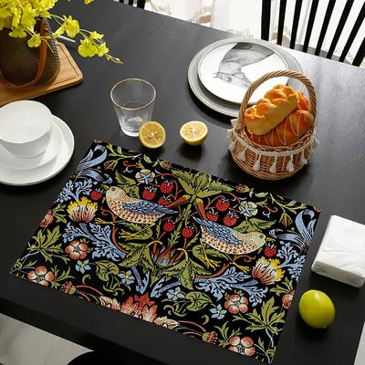 Retro Flower and Bird Meal Mat British Morris Table Mat Medieval Countryside Style Thermal Insulation Non Slip Meal Mat