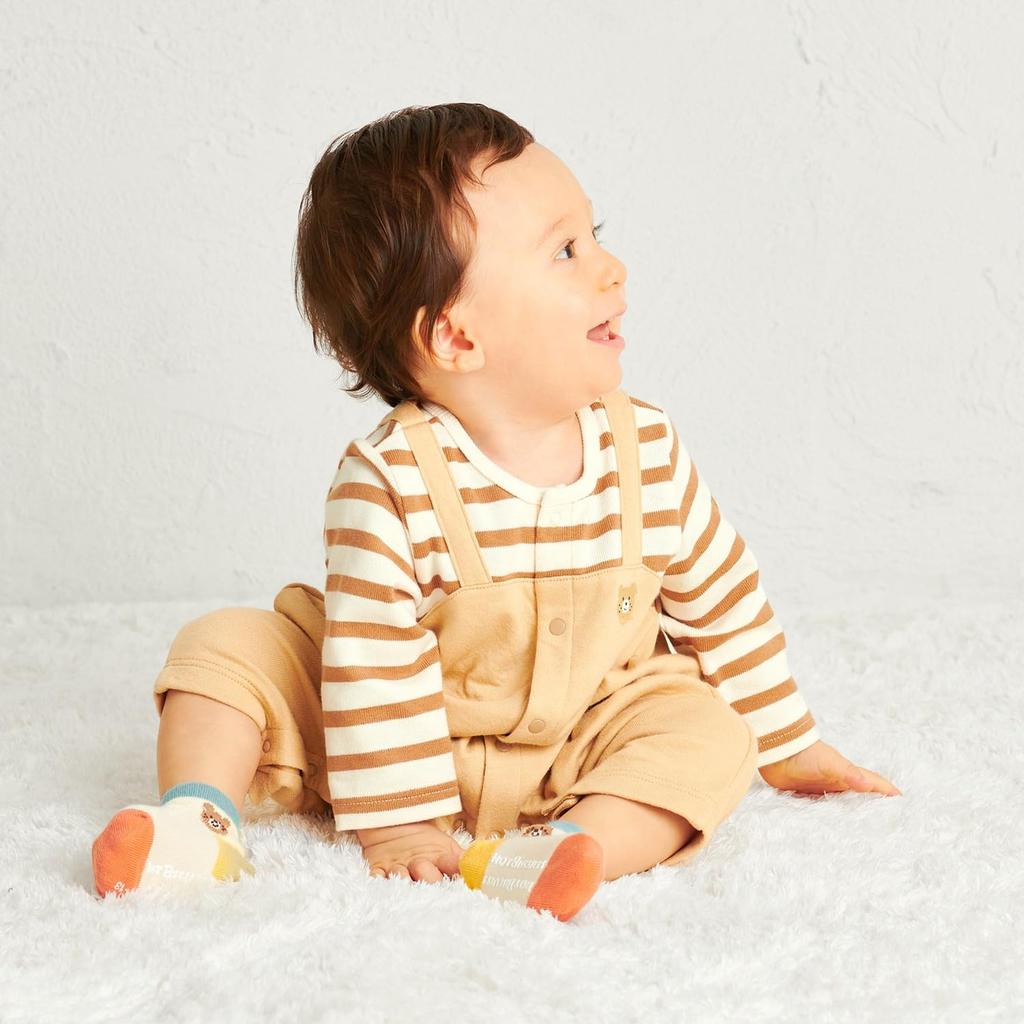 MIKIHOUSE HOT BISCUITS Coveralls for Boys and Size 80cm Girls, Beige, (Product Code 70-1219-145)