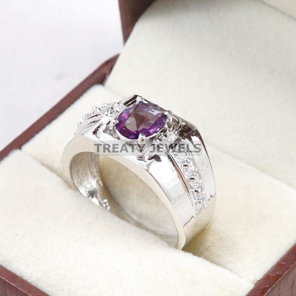 Alexandrite Oval Cut Gemstone With 925 Sterling Silver Ring For Men's #A631 JL375656872253