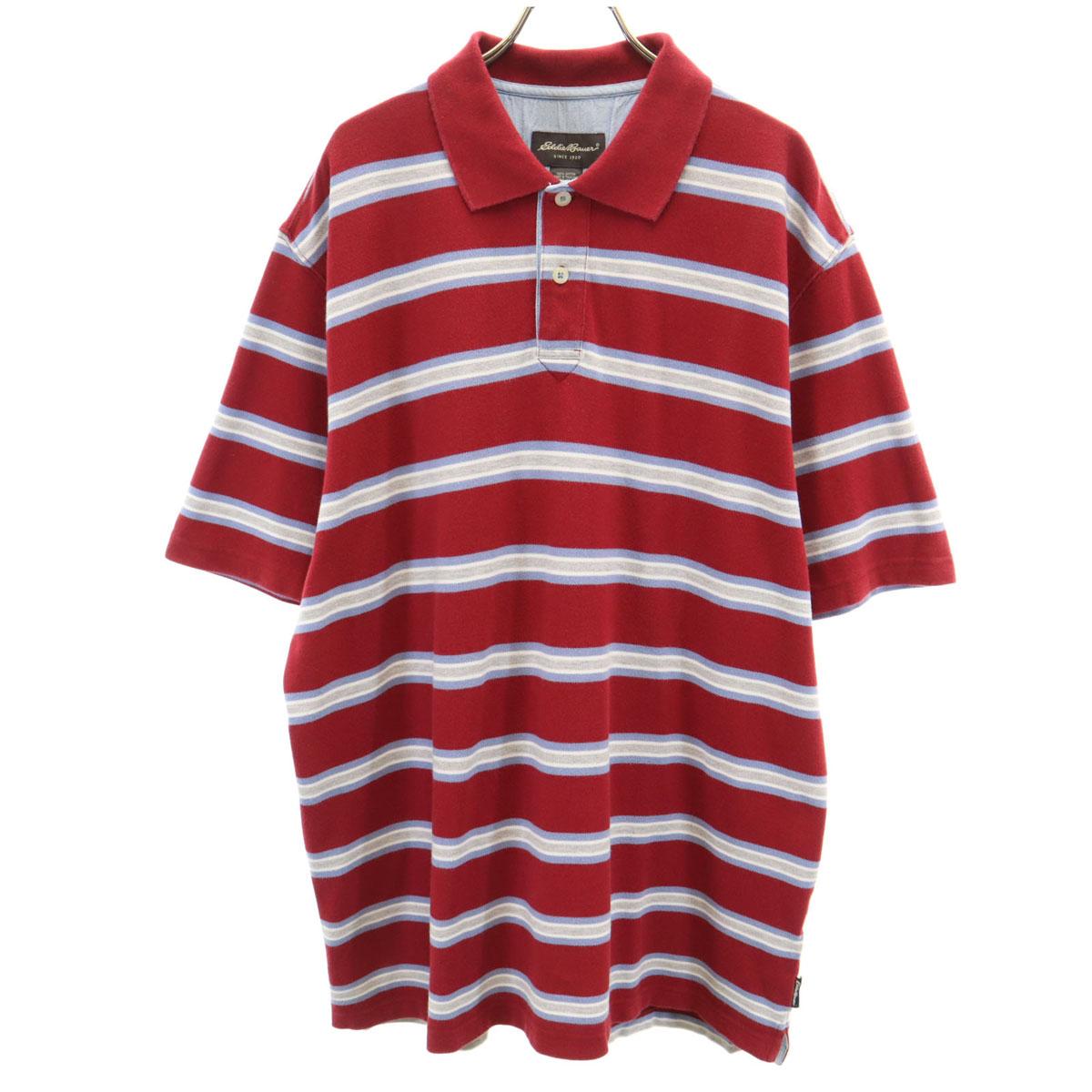 

Eddie Bauer Border Pattern Short sleeve Polo shirt L Kanoko fabric Men s Used