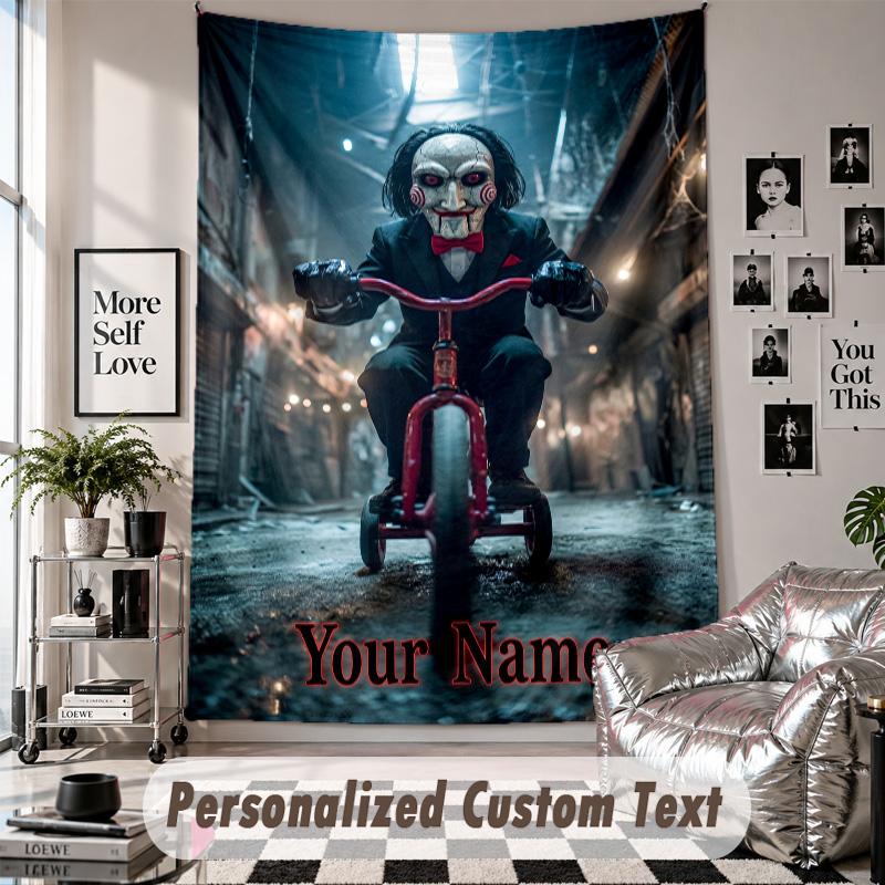 Custom Tapestry Wall Hanging, Saw Billy the Puppet Personalized Name Text Home Wall Decor