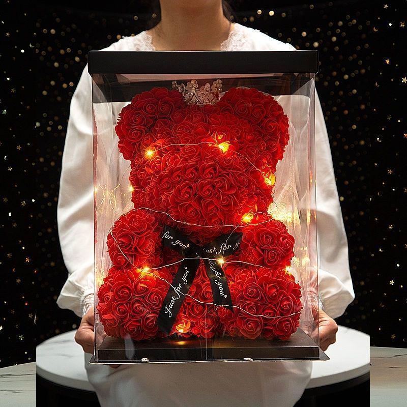 Qixi Unicorn Rose Preserved Flower & Teddy Bear Gift Set for Girlfriend or Kids