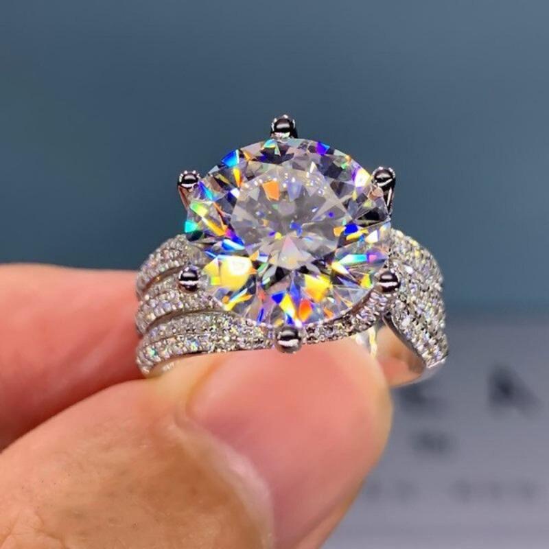 

Luxury Carat Round Brilliant Cut Moissanite Engagement Ring for Women Plated Band Halo Statement Zircon Proposal Wedding Ring 5 медный
