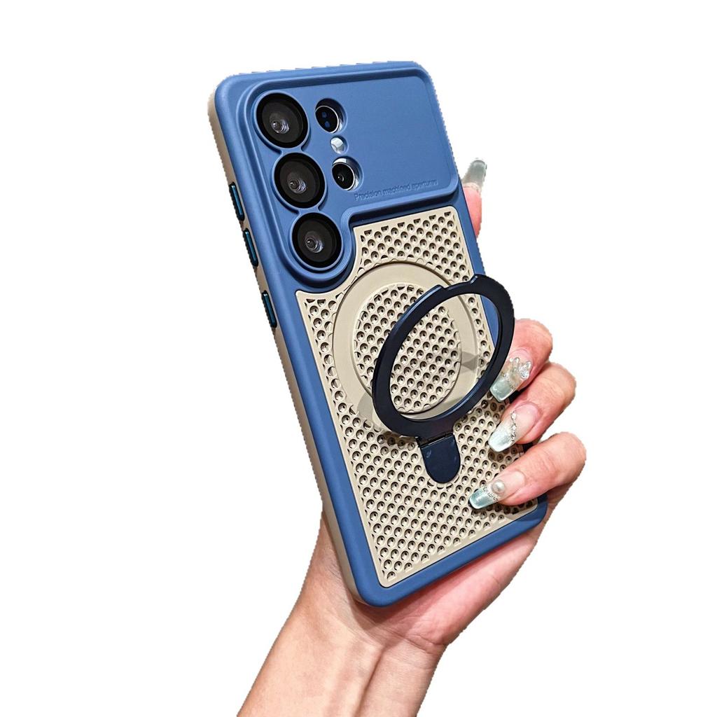 Applicable To Samsung S26Ultra Mobile Phone Case, Armor, Fine Hole Mesh Bracket S26 Magnetic Charging S25U Protective Case