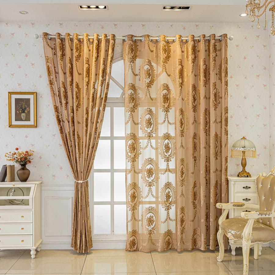 European-style Thickened Jacquard Curtains, Romantic Floral Patterns Curtain for Living Room Balcony Dining Room Home Decoration