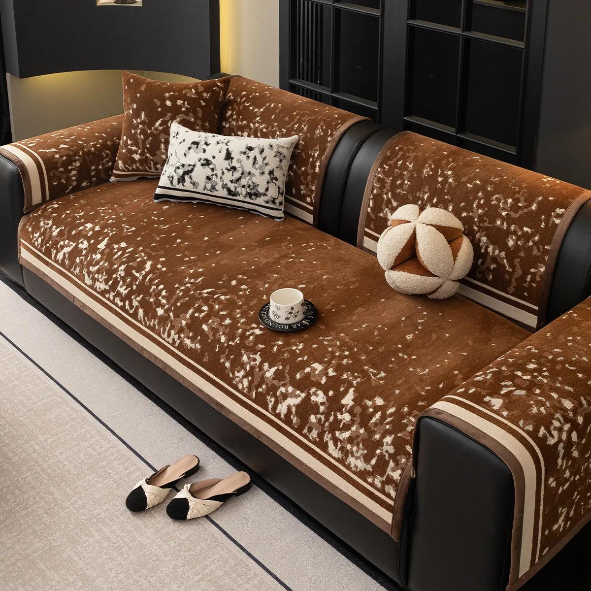 Non-Slip Tie Dying Sofa Cushion Covers All-Season Straight Fit Leather Seat Pads Slip-Resistant Elegant Home Decor Full Coverage 45x45cm 5429₽