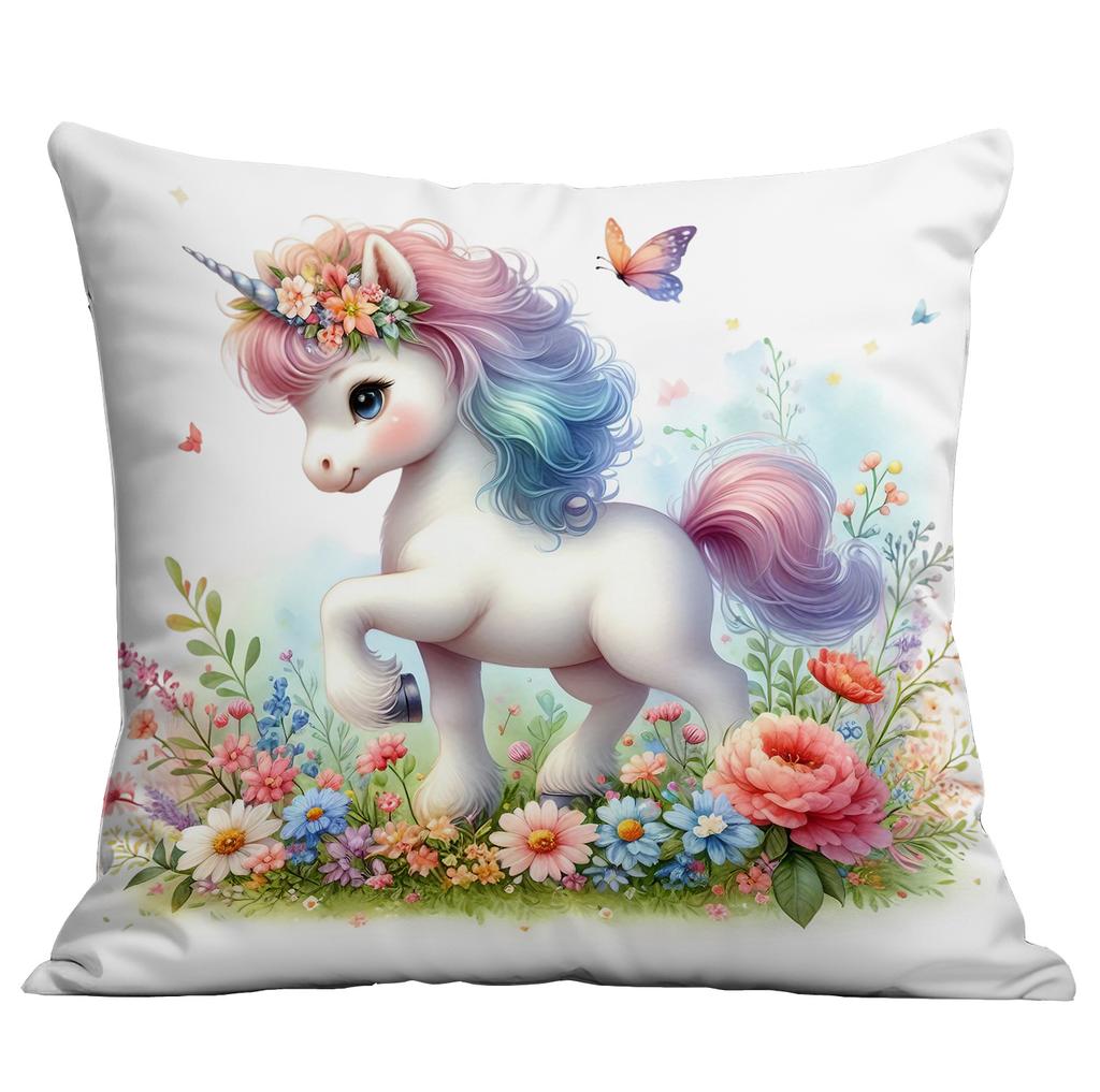 New Short Plush Pillow Cover Cute Cartoon Unicorn Printed Pillow Cover Sofa Cushion Pillow Cover Premium Durable