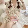 Women's Pajamas Summer Short Sleeve Sleepwear Set Cartoon Cute Rabbit Printed Pyjama Woman Ruffle Home Nightwear Set Cardigan