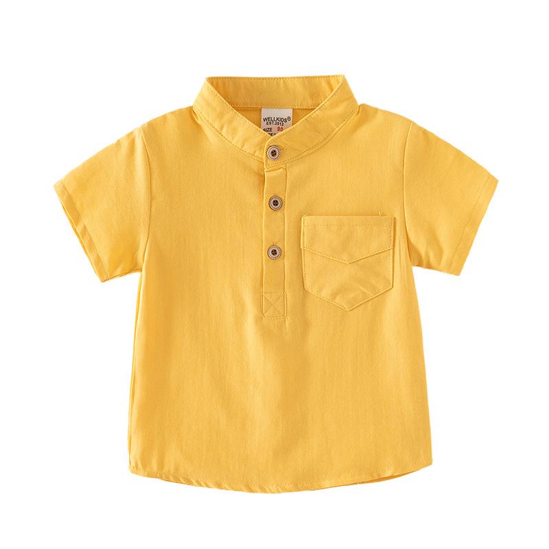 2024 Boys' Stand-Collar Short-Sleeve Cotton Shirt - Summer Outdoor Style, Skin-Friendly, Sweat-Absorbent, Comfortable