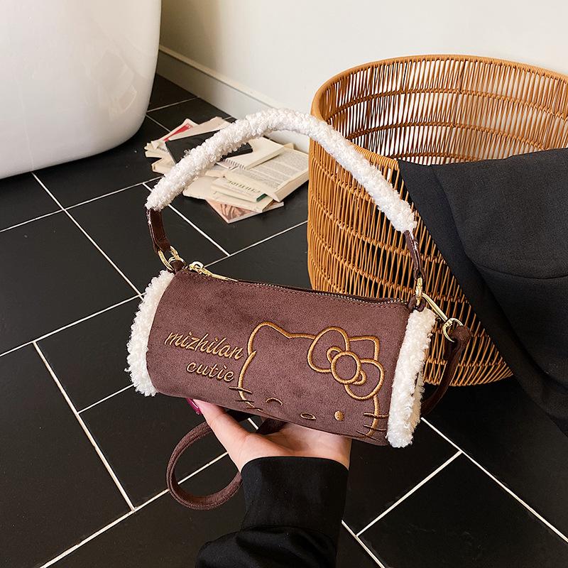 Niedliche Plüsch-Kätzchen-Handtasche für Kinder - Retro Runde Umhängetasche für Herbst/Winter