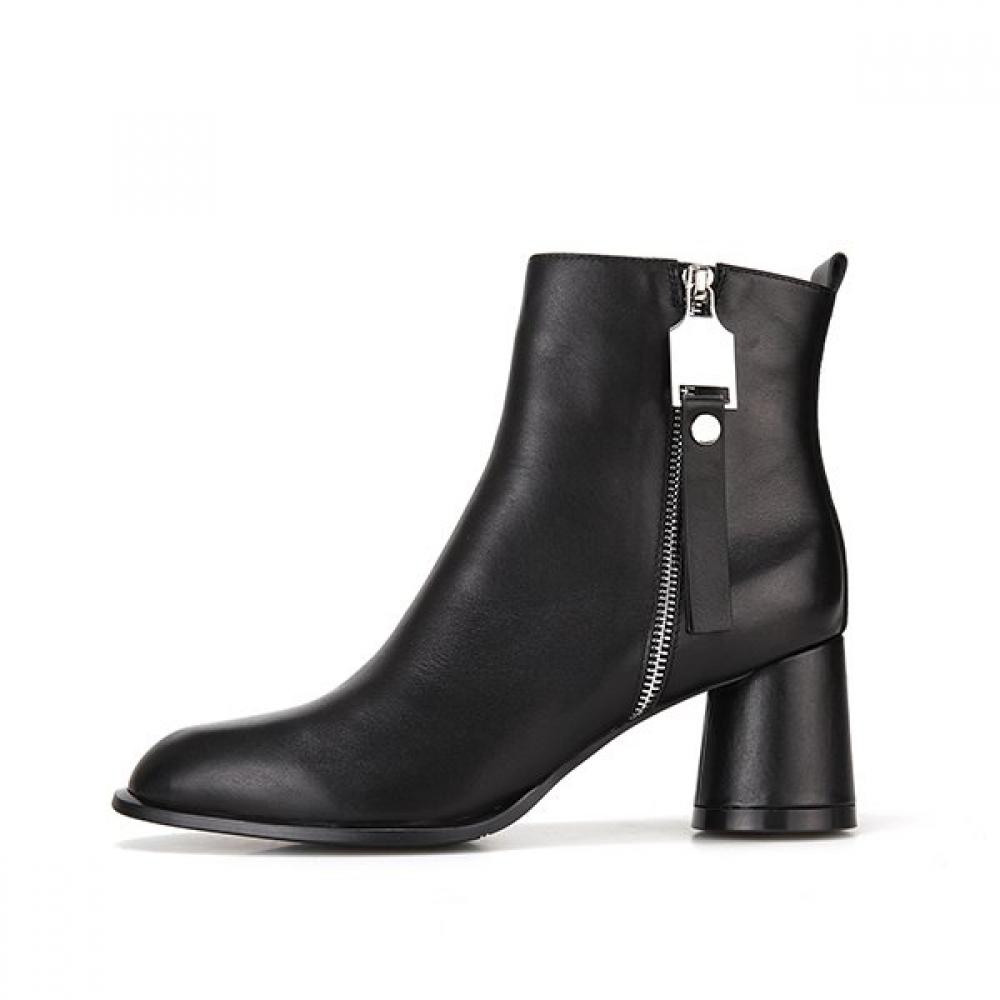 BARBARA Leather Zipper Point 6.5cm Kitten Heel Ankle Boots Bbg864bk