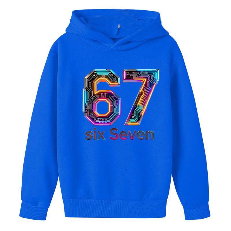Felpa con Cappuccio per Bambini Divertente Stampa 67 Foderata in Pile Ragazzi Casual Sportiva Felpa con Cappuccio Top