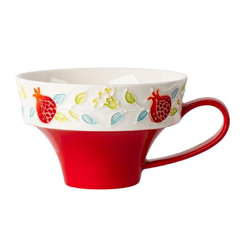 Pomegranate Coffee Cup and Saucer Set Ceramic Water Cup Household Exquisite Girls Afternoon Tea Cup High Value Latte Cup