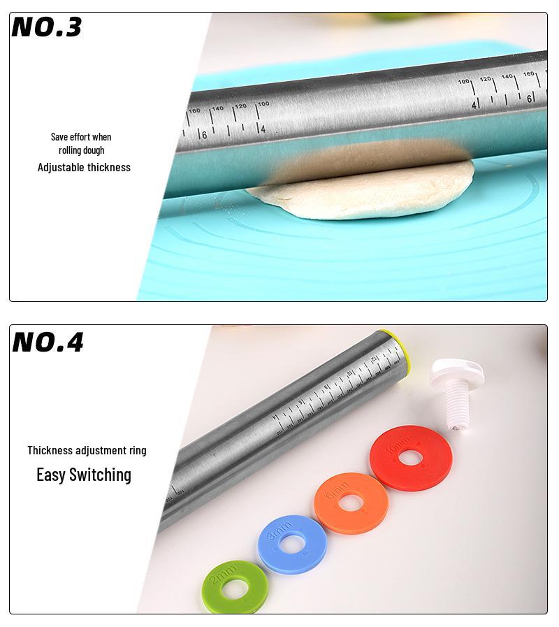Adjustable Non-stick Stainless Steel Rolling Pin for Baking