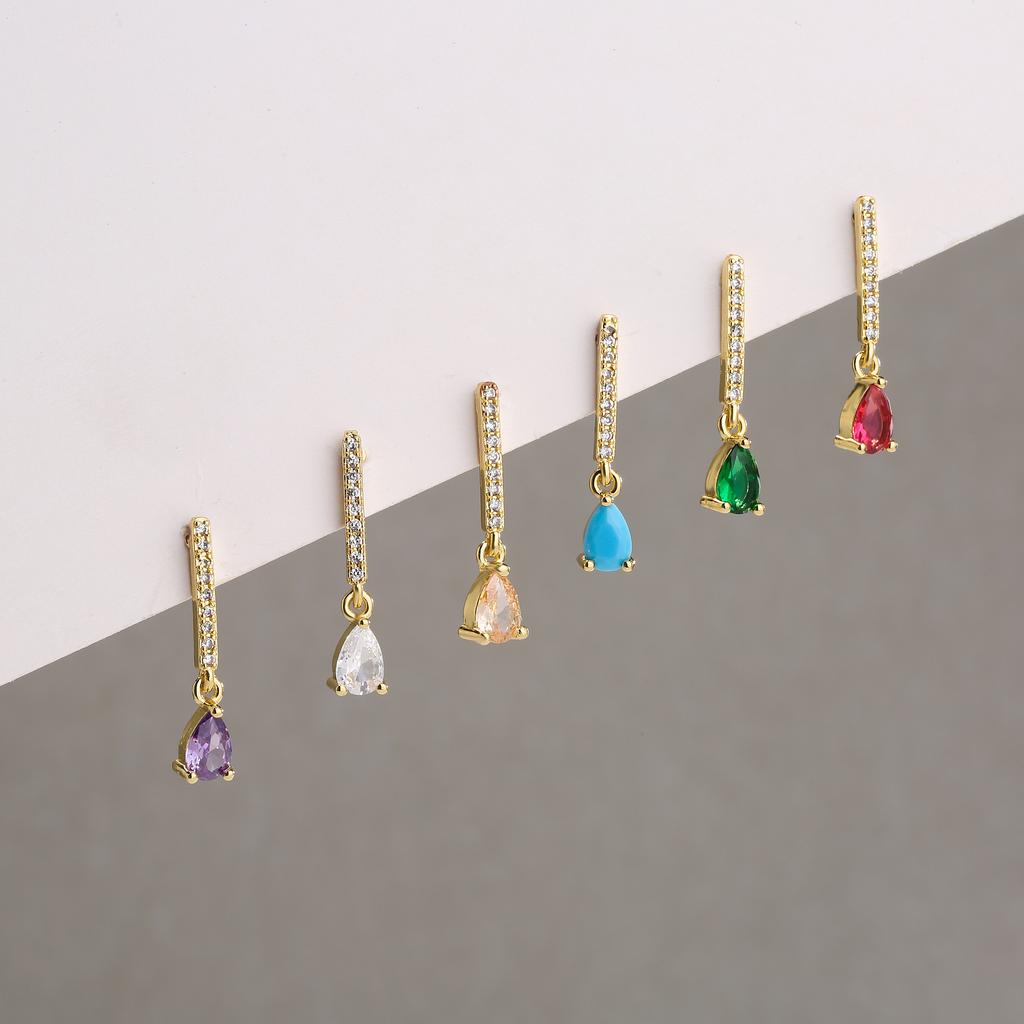 Colorful Zircon Waterdrop Pendant Hoop Earrings Fashion Jewelry For Women