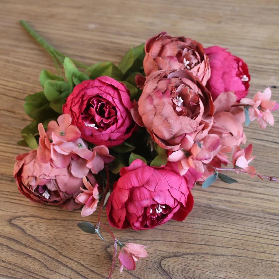 Vintage Artificial Peony Silk Flowers Bouquet for Home Wedding Decoration