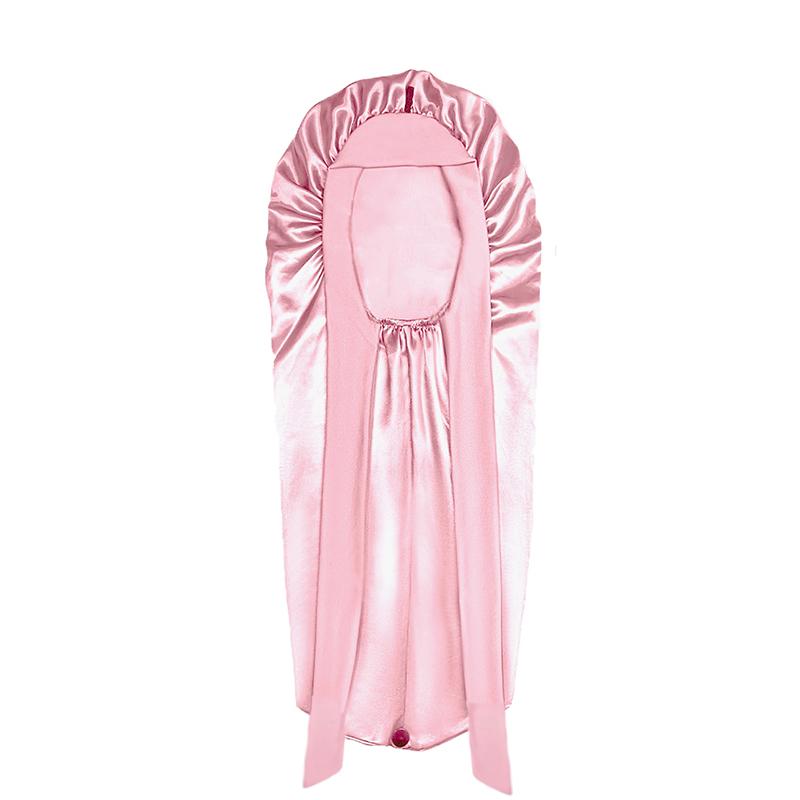 

1pc Long Hair Anti-Tangle Satin Sleep Cap for Women Adjustable Silk Ribbon Tie Pink Hair Cover for Curls/Braids/Dreadlocks