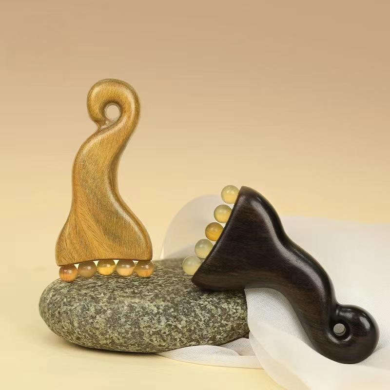 Natural Sandalwood Ram Horn Massage Comb Meridian Beads Scalp Gua Sha Tool For SPA Home Relaxation