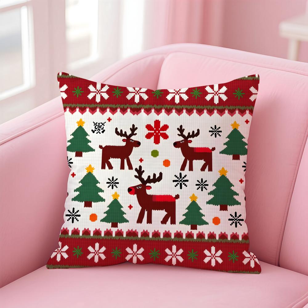 Cchristmas Illustration Cushion Cover Pillowcase Short Plush Invisible Zipper Room Sofa Cushion Cover