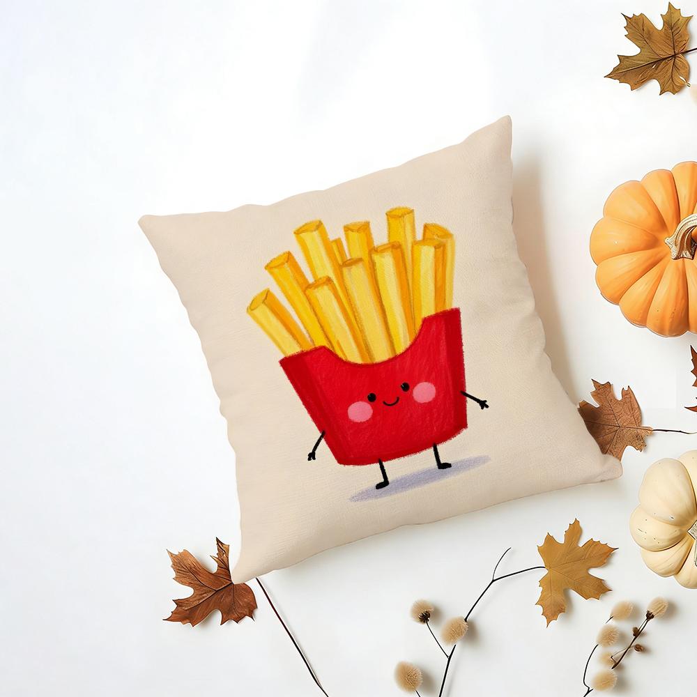 Fun Adorable Cute Hamburger Fries Pizza Cushion Cover Washable Linen Pillowcase Soft  for Daily Sofa Bed Home Room Decor