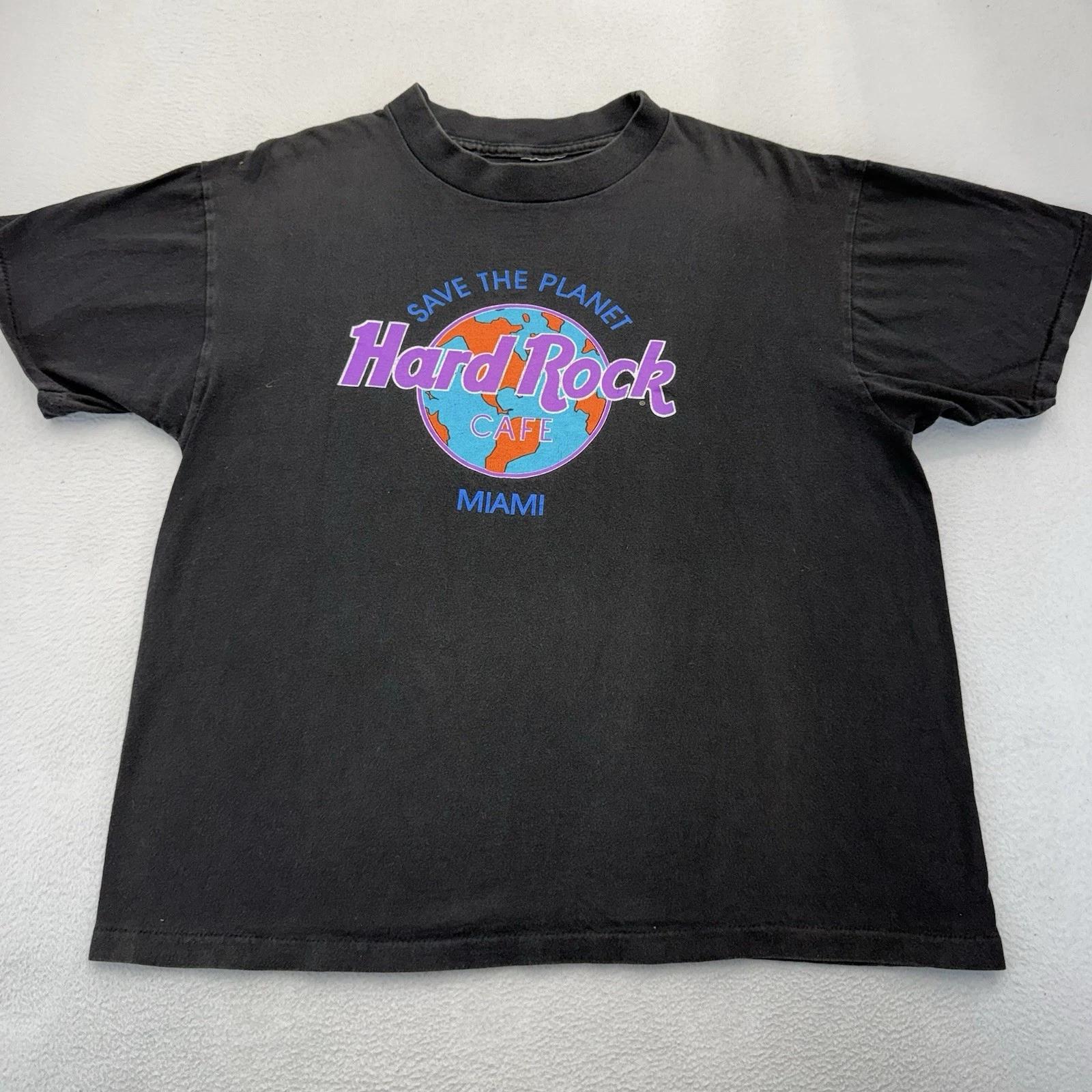 Vintage Hard Rock Cafe Miami T-Shirt XL/L Made in USA Save The Planet Black Tee S