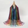 Ethnic Style Colorful Cashew Embroidered Long Scarf Rainbow Gradient Tassel Scarf Shawl Women's Headscarf